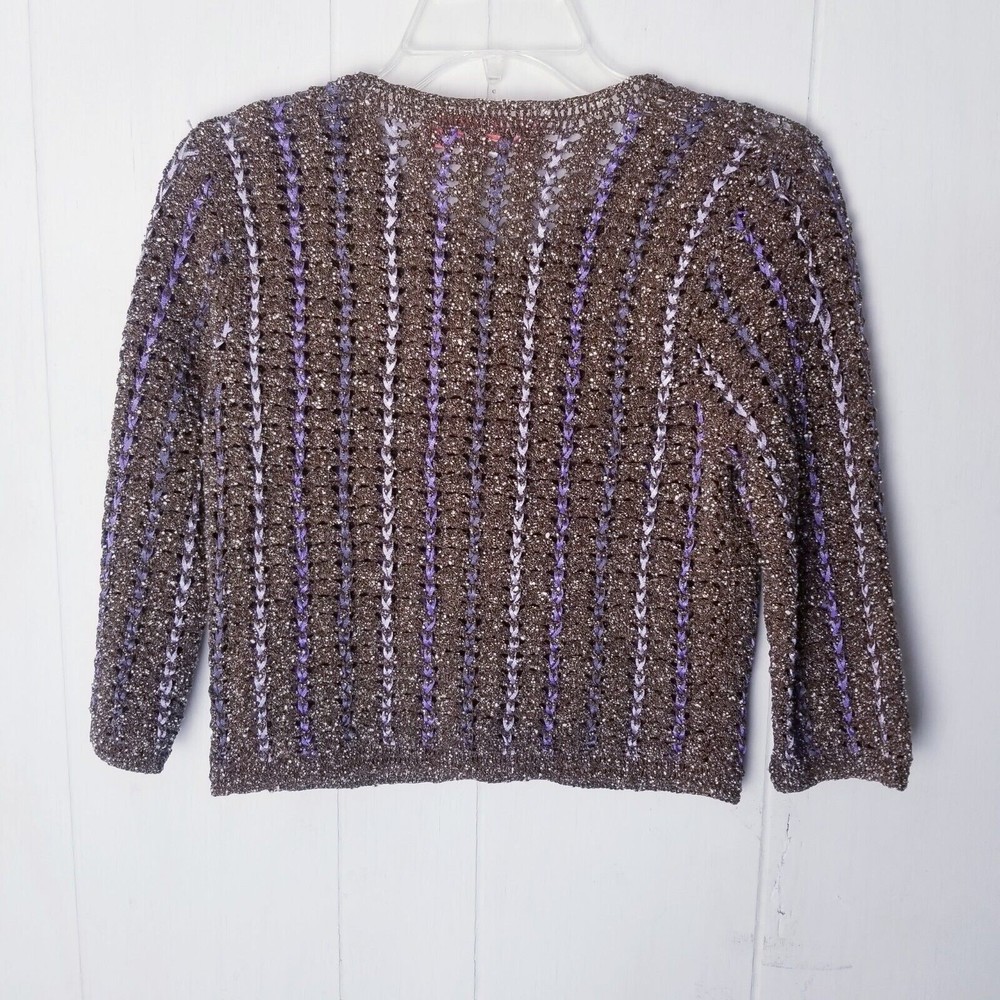 Cynthia Steffe Sweater Women Size Medium Knit Brown Cream Purple See Through - Picture 16 of 16